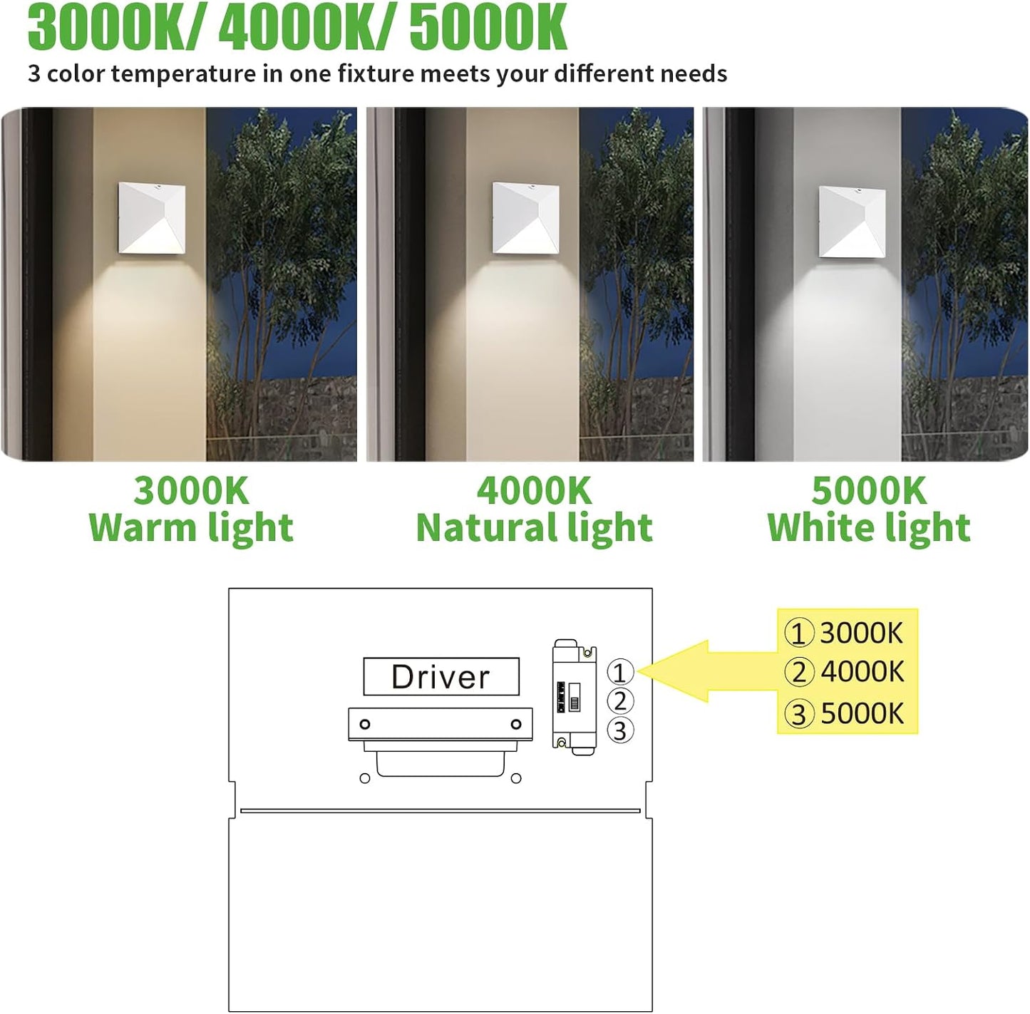 Lámpara exterior pared automática 3 modos 3000K-5000K impermeable