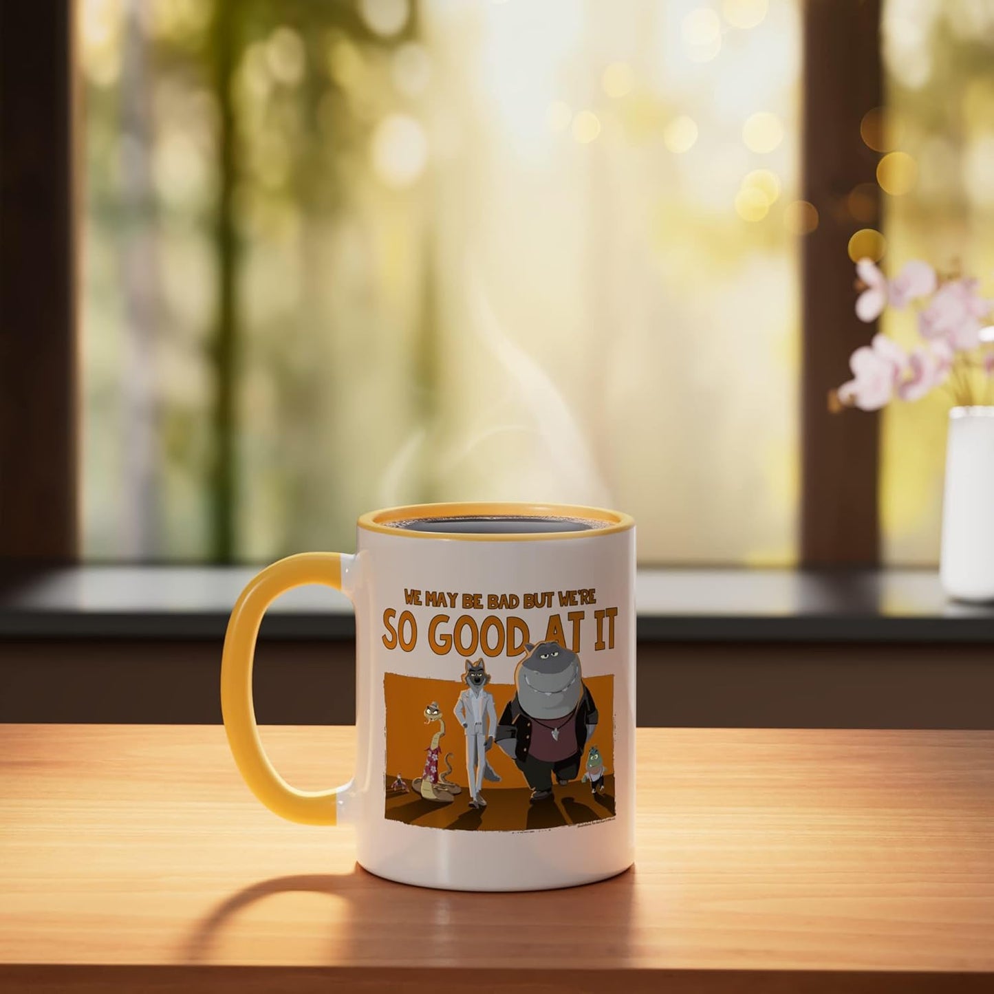 Taza Cerámica Color Amarillo y Blanco