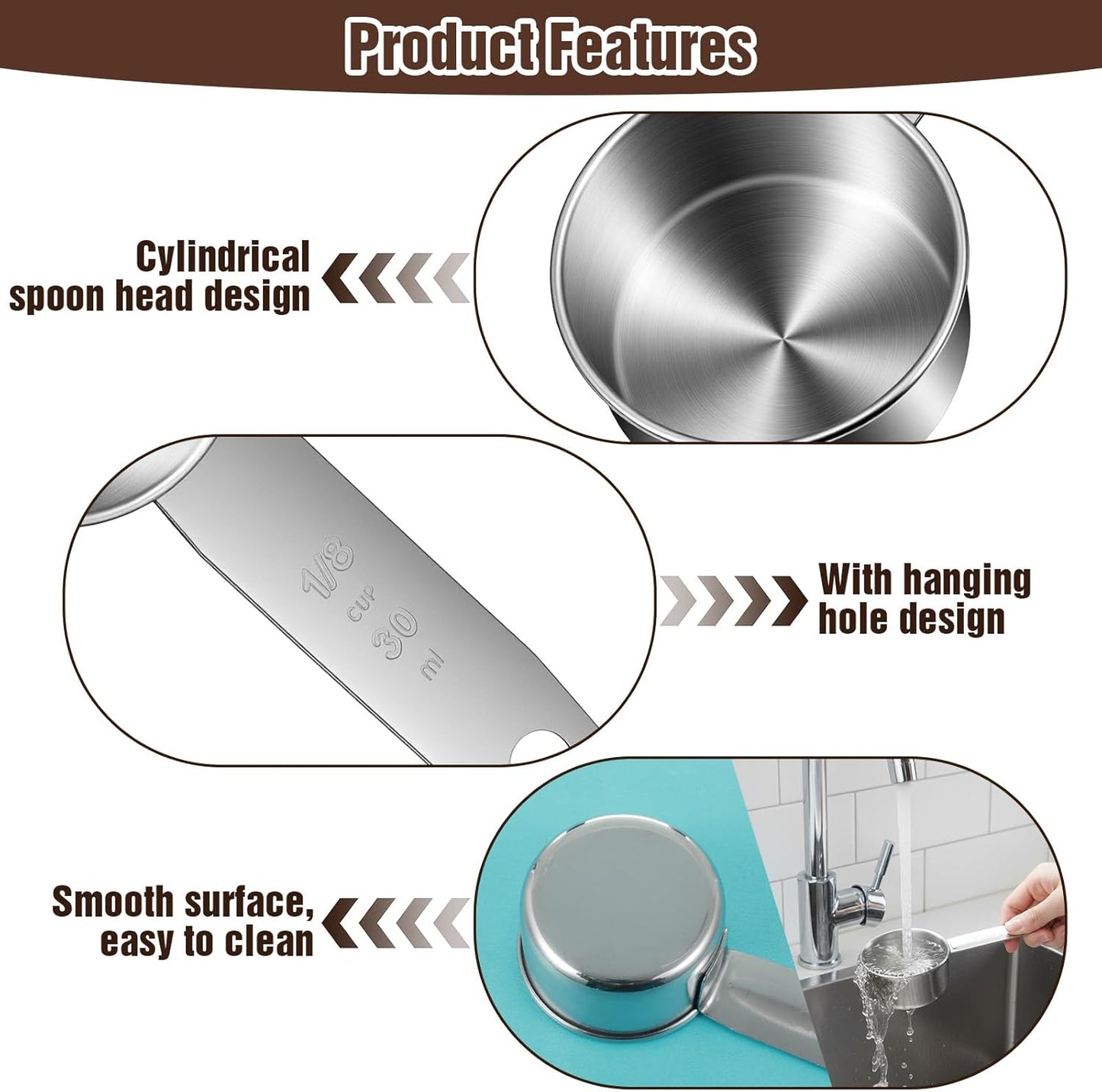 2 Tazas Medidoras 1/8 Taza y Cuchara Acero Inox