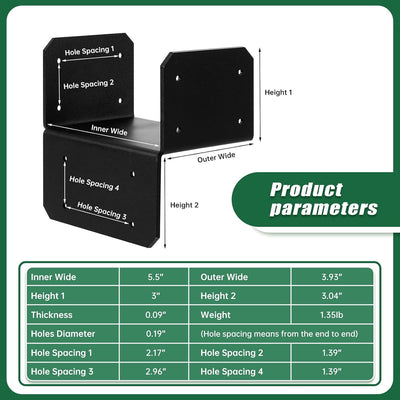 4 Soportes Amarre 6x6pulg Acero Carbono Negro Conector Poste Viga