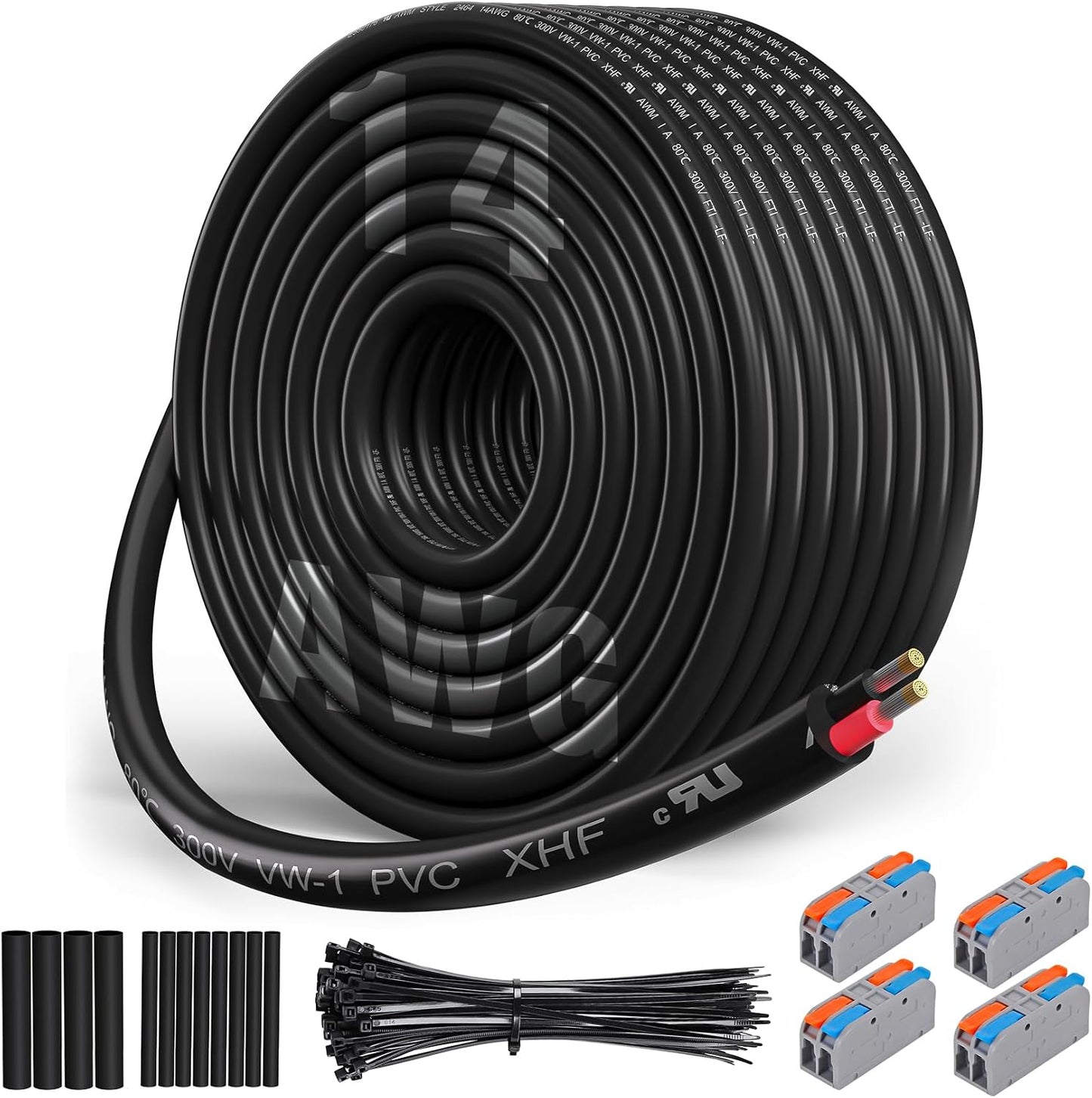 Cable eléctrico 14/2 PVC trenzado para lámpara automotriz 50ft