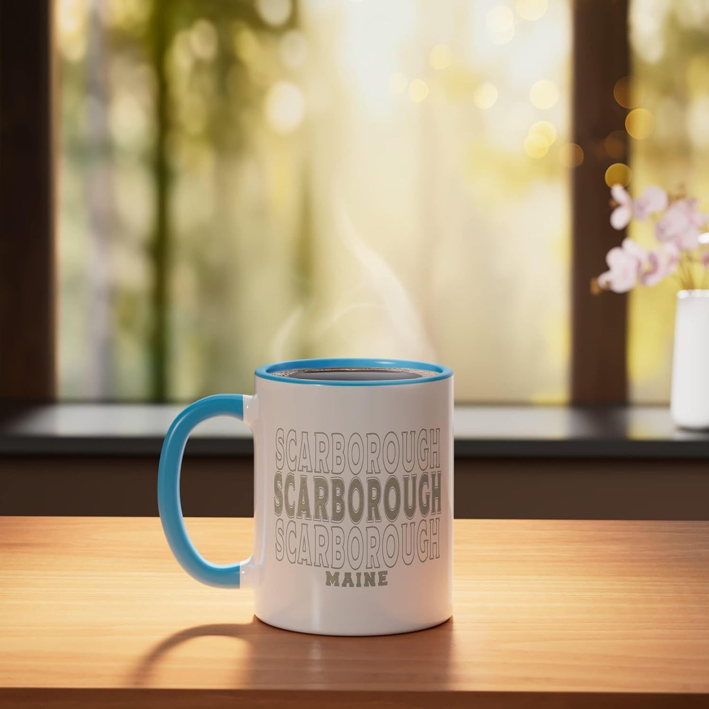 Taza Cerámica Vintage Scarborough Maine Azul Blanco