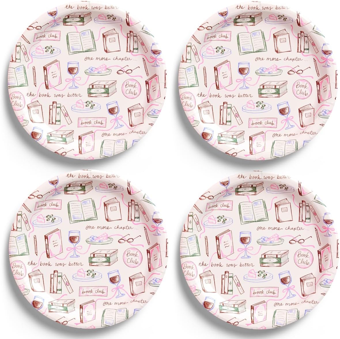 Platos de papel para club de lectura Fetti 9" con ilustraciones