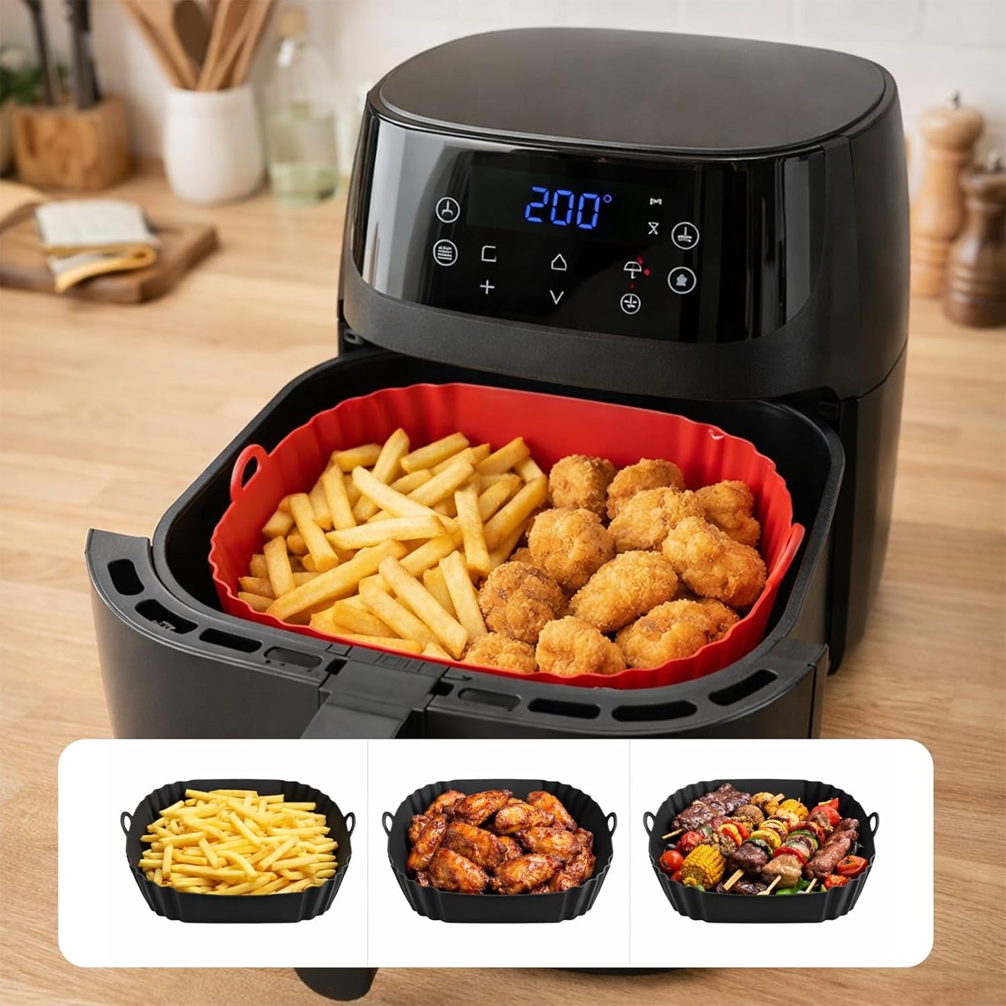 Forros silicona freidora aire 7.1pulg 4-7qt paquete 2 reutilizables