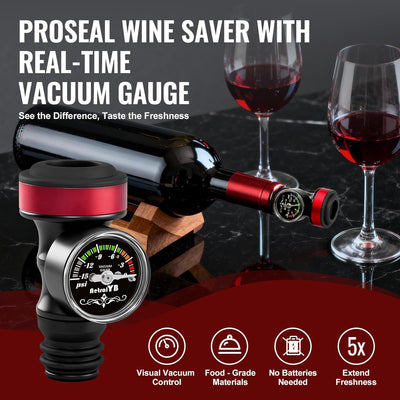 Paquete de 2 selladores al vacío de vino con medidor de presión tapones reutilizables para vino tinto y blanco