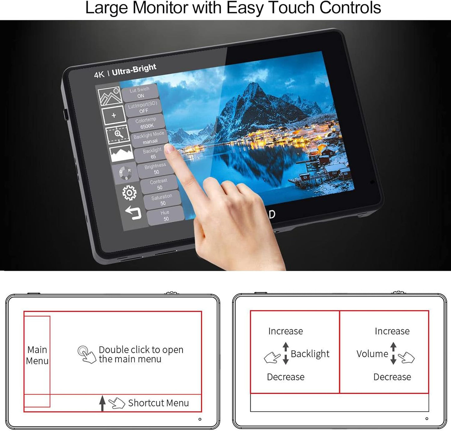 Monitor 7pulg 2200nit LUT DSLR 4K HDMI con kit instalación