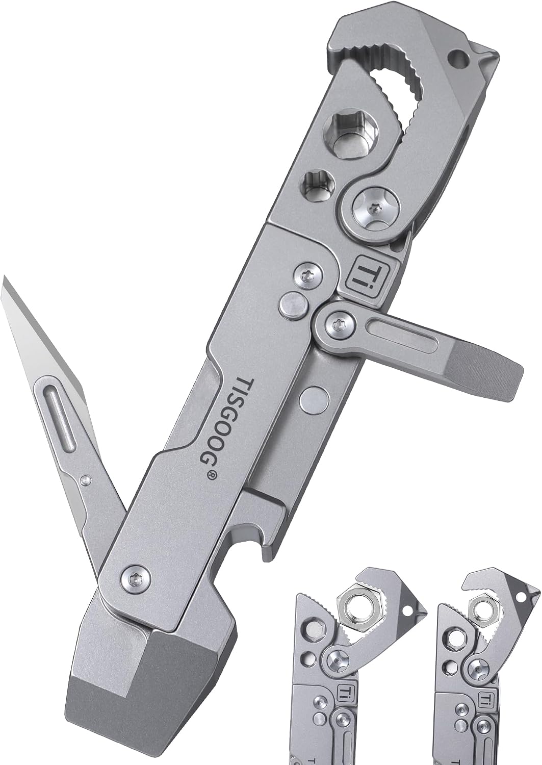 Barra palanca titanio EDC con cuchillo llave