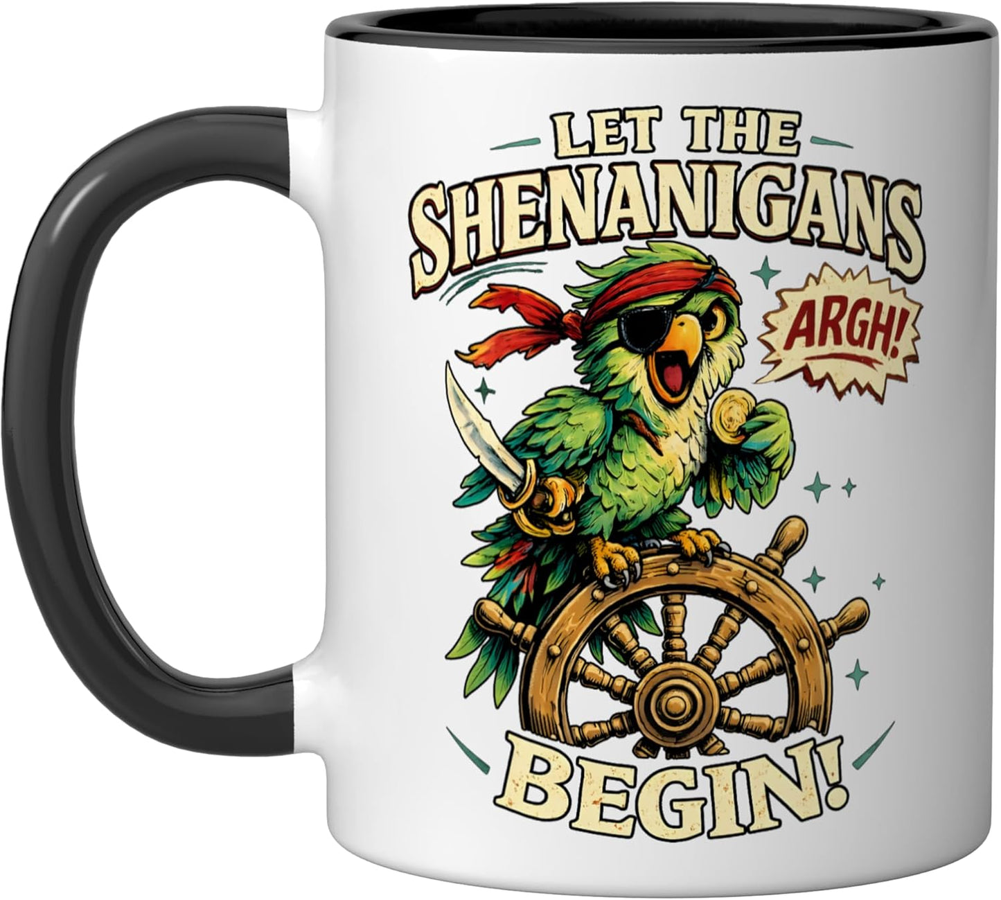 Taza cerámica de loro divertida en negro y blanco