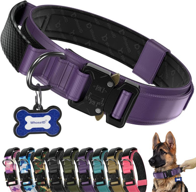 Collar táctico perro ajustable metal duradero cuero mango
