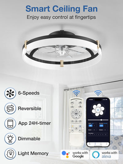 Ventilador techo inteligente 20pulg luces control Alexa
