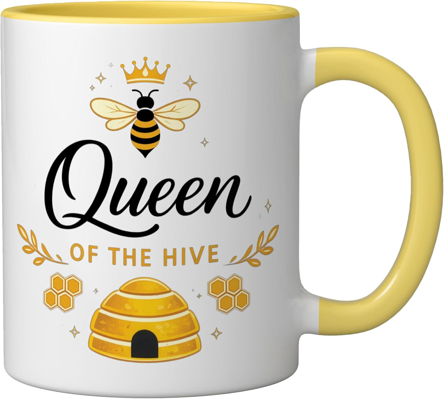 Taza Cerámica Diseño Abeja Minimalista Amarillo/Blanco