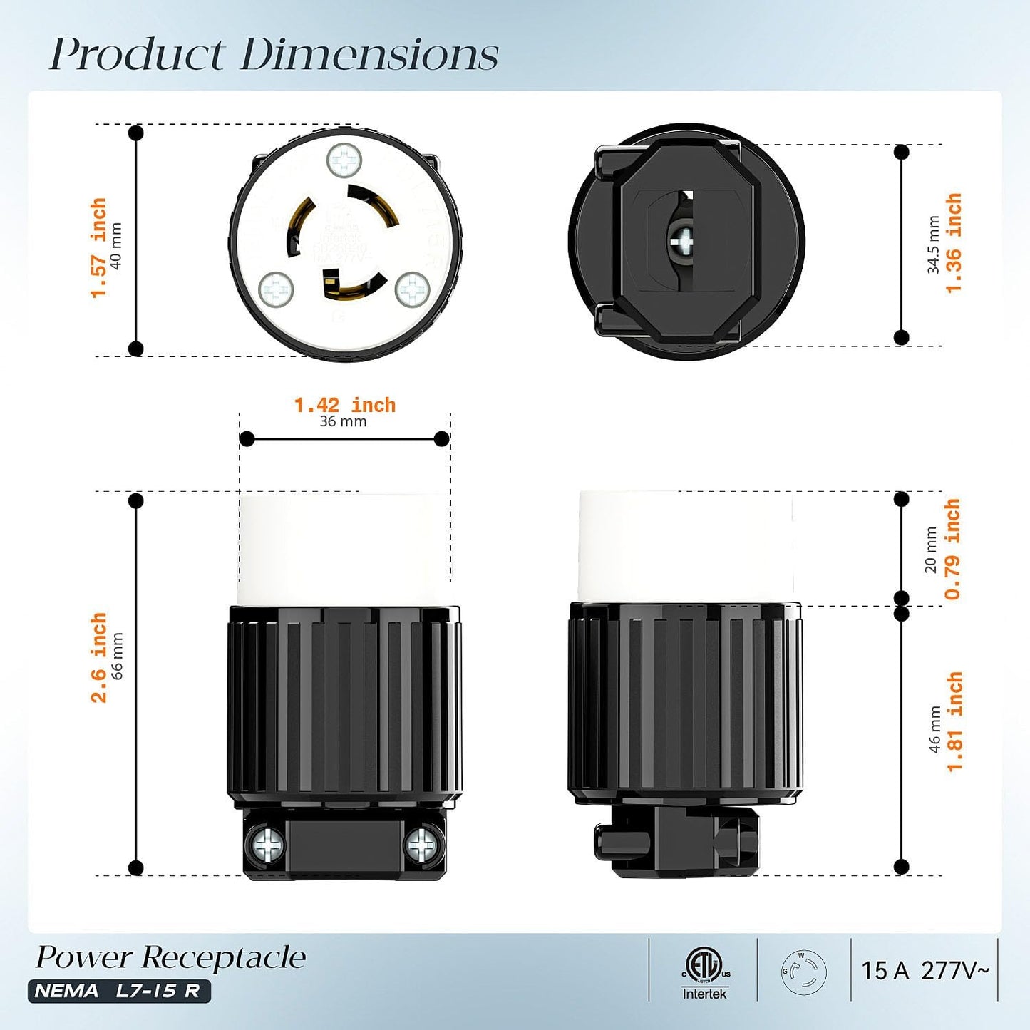 Conector CA hembra L7-15 15A 277V PDL715R Negro/Blanco