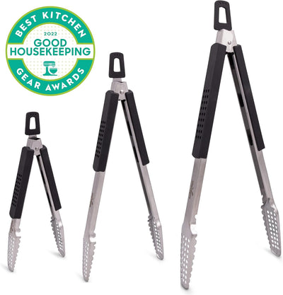 Pinzas barbacoa acero inox 9pulg mango suave negro