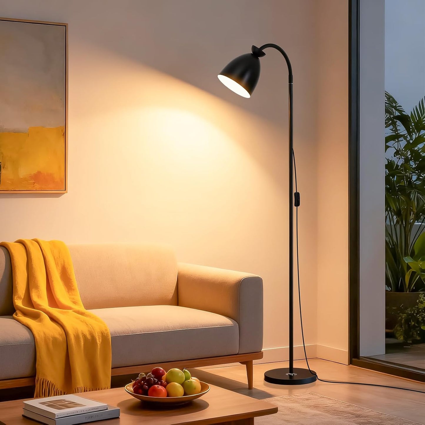 Lámpara pie negra moderna sala dormitorio luz cálida LED