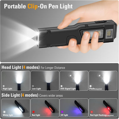 Linterna EDC recargable USB-C con luz UV y roja modos SOS