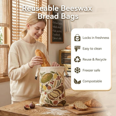 Bolsas de pan casero XL reutilizables con cera de abeja y cremallera