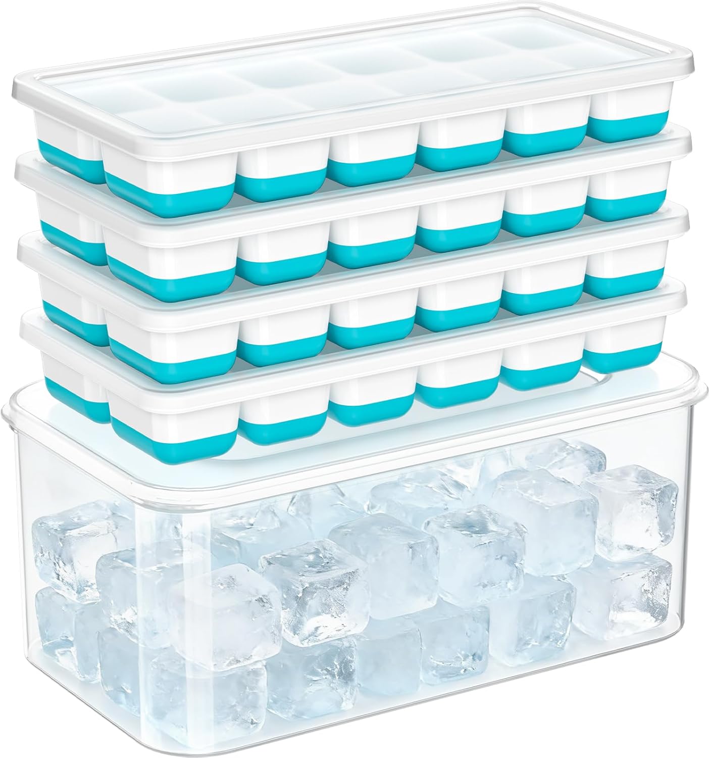 Bandeja hielo silicona con tapa 4 pzas apilables sin BPA