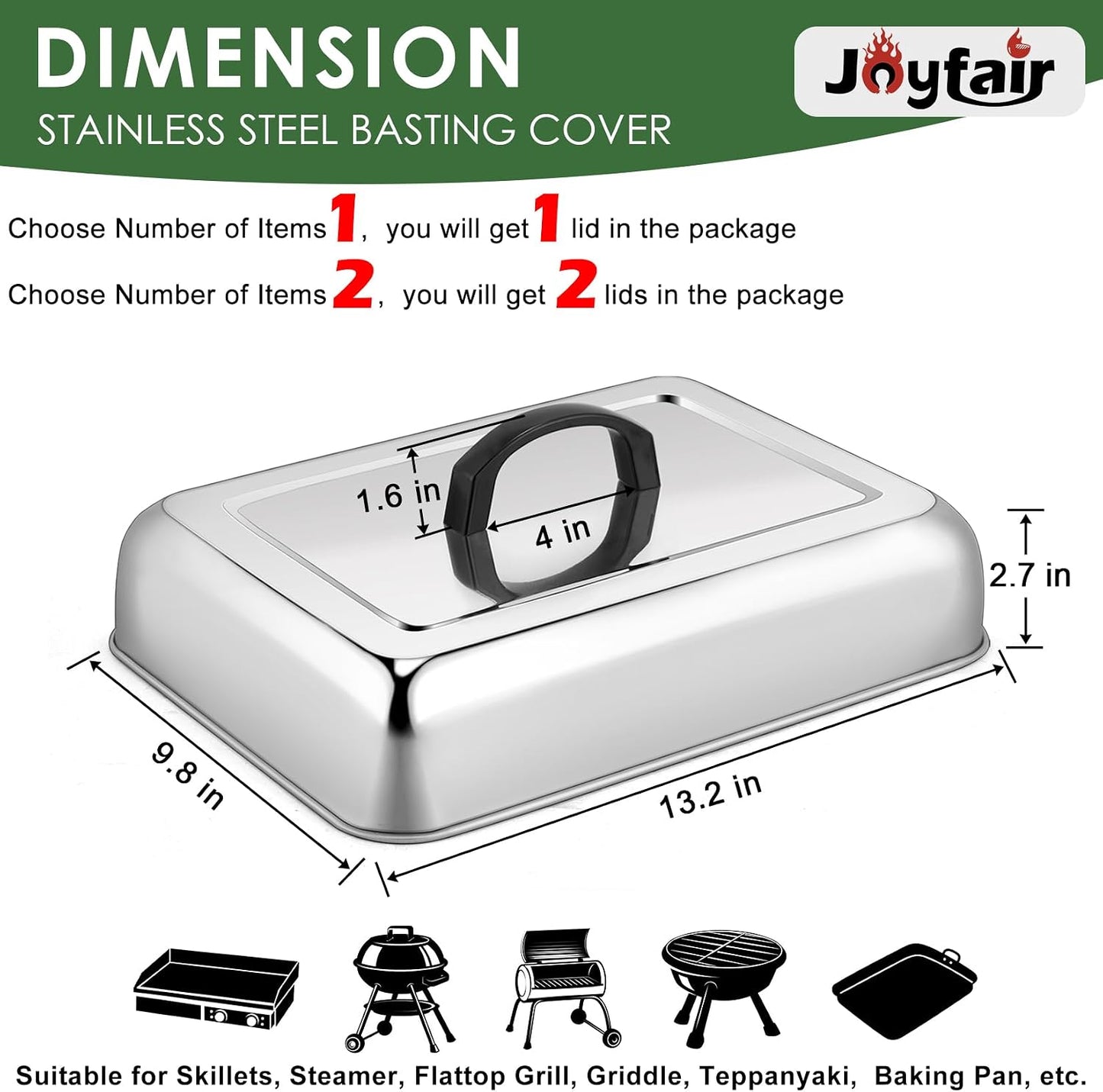 Tapa para untar acero inox 13x9.8pulg para parrilla