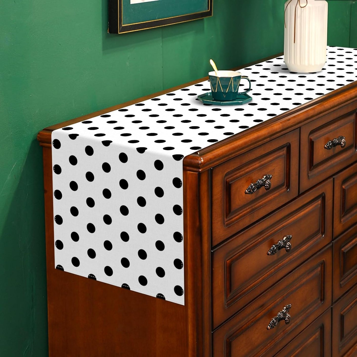 Camino mesa lunares blanco y negro 13x90pulg decoración fiesta