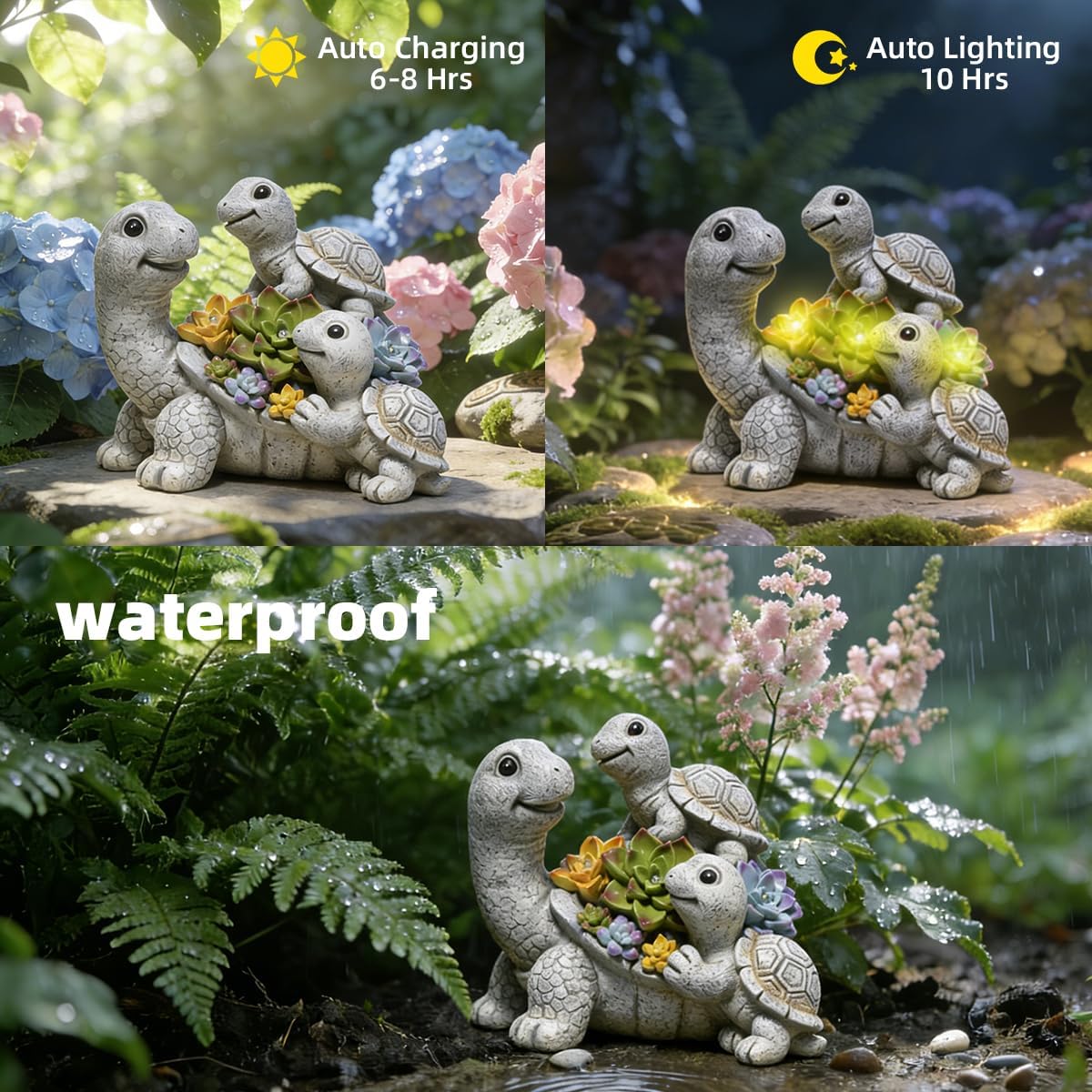 Estatua tortuga solar LED para jardín impermeable