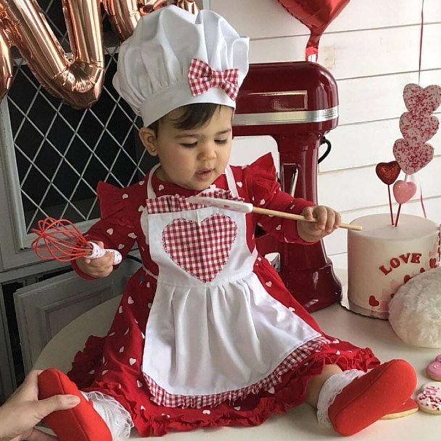 Traje chef bebé delantal sombrero sesion fotos
