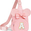 Bolsa cruzada con inicial para niñas color rosa