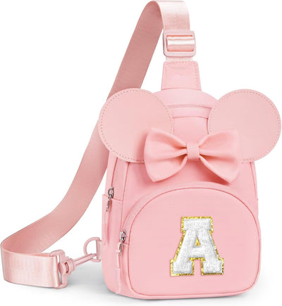 Bolsa cruzada con inicial para niñas color rosa