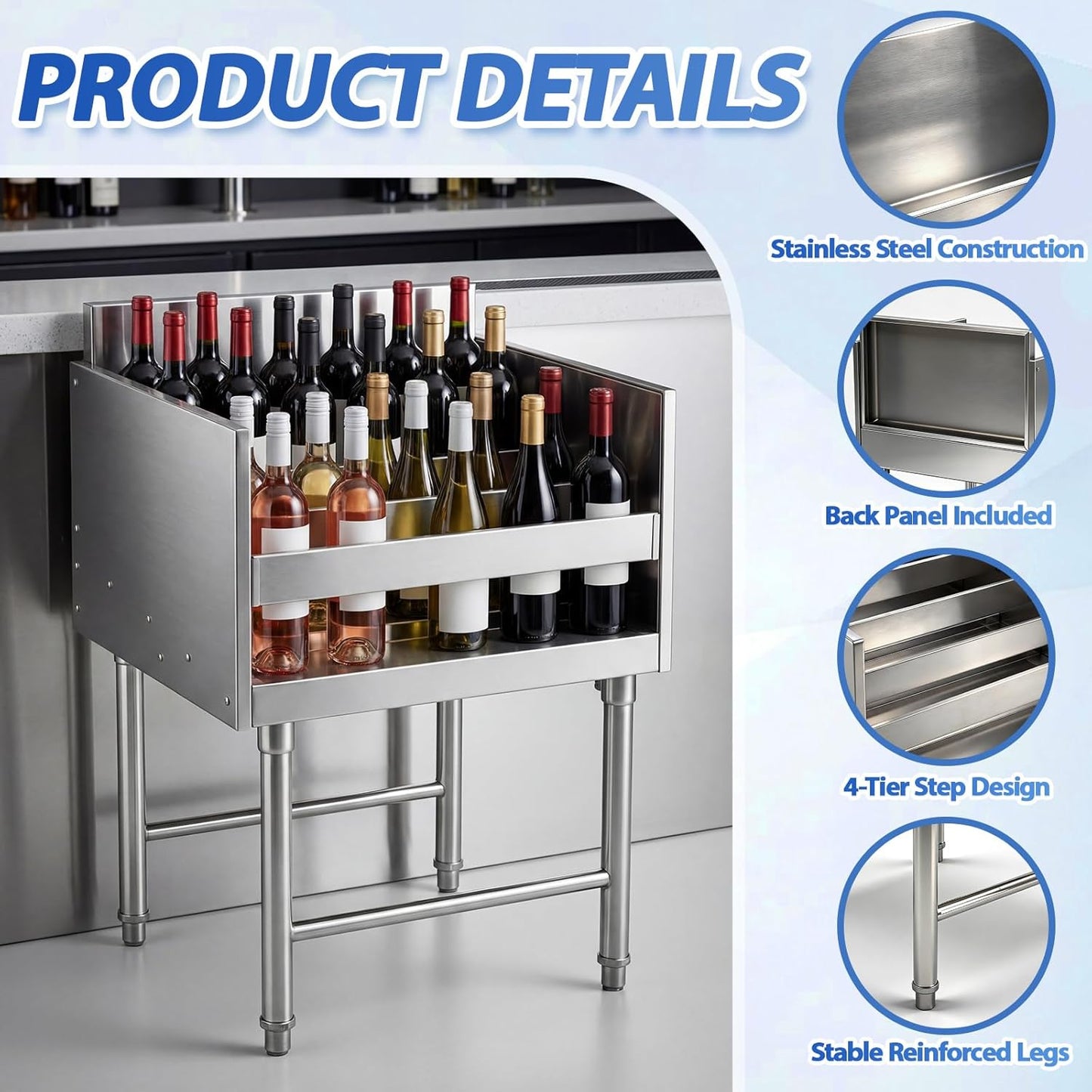 Estante para bebidas de acero inoxidable 4 niveles Zonon