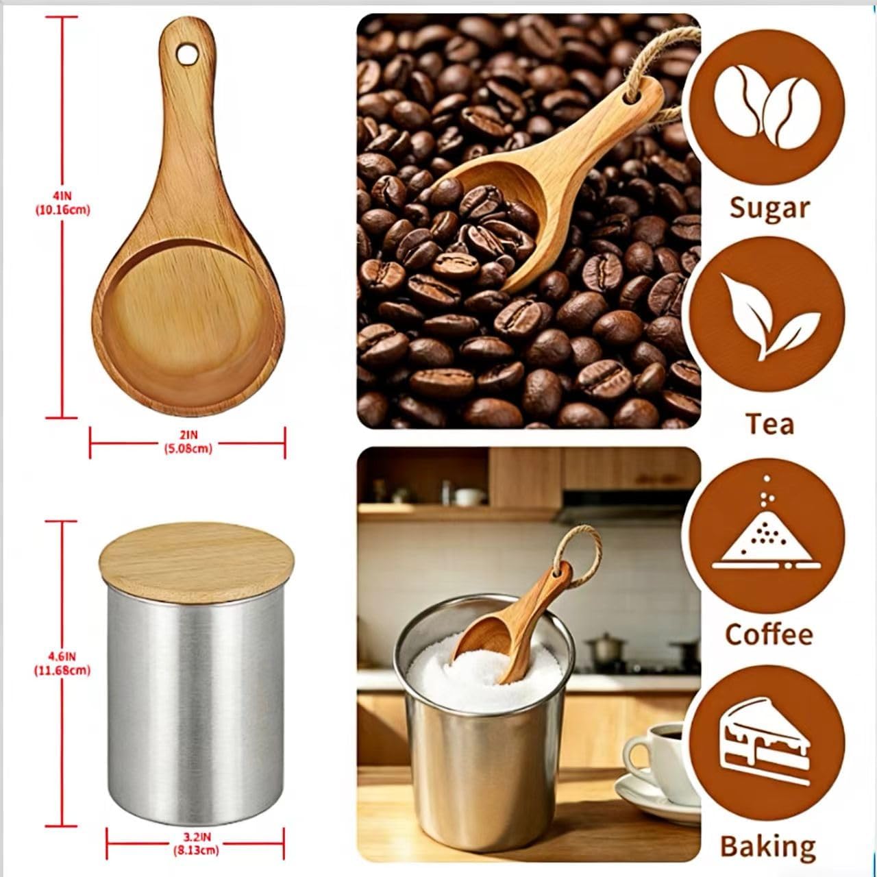 Cucharas de café de madera 2 cucharadas para café en grano con recipiente de 500 ml acero inoxidable 304