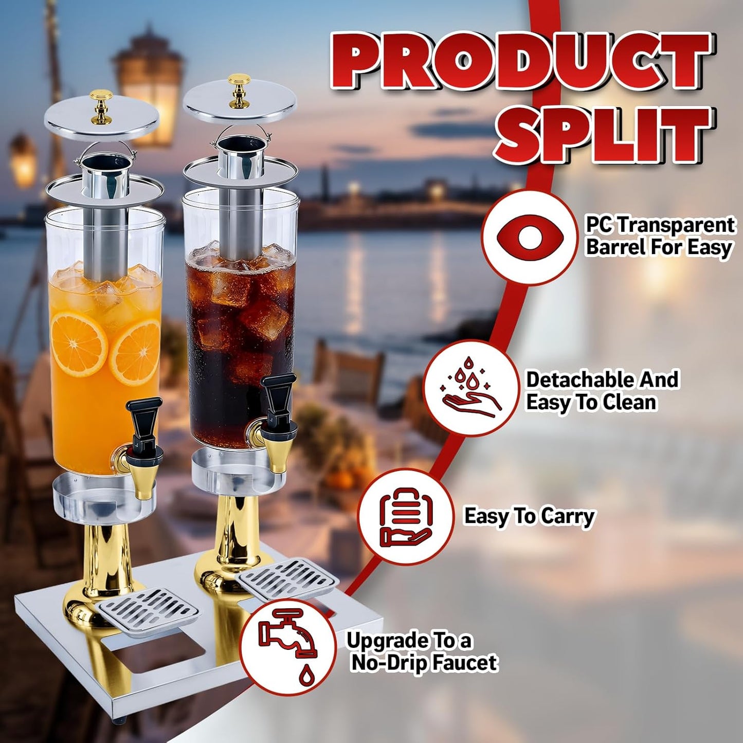 Dispensador bebidas 2gal acero inox con bandeja goteo