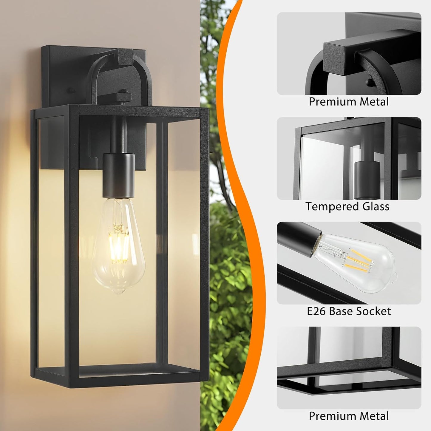 Lámpara pared exterior E26 16pulg negra impermeable