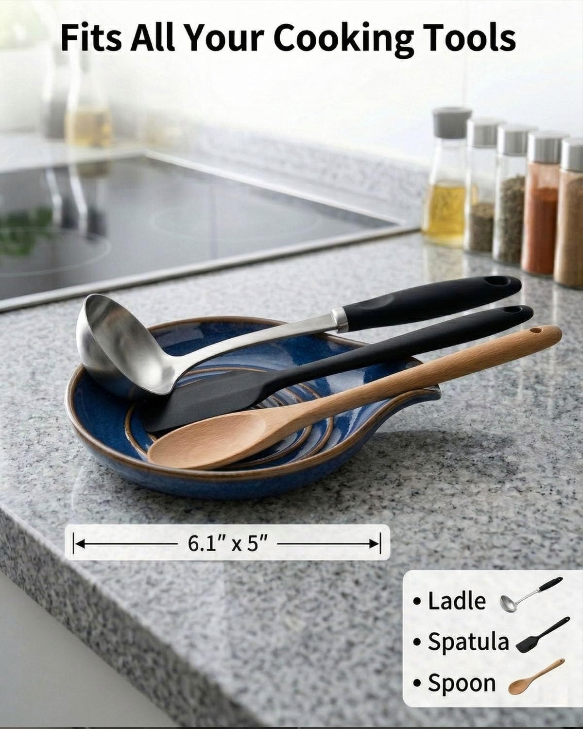 Soporte cuchara cerámica azul oscuro cocina Navidad