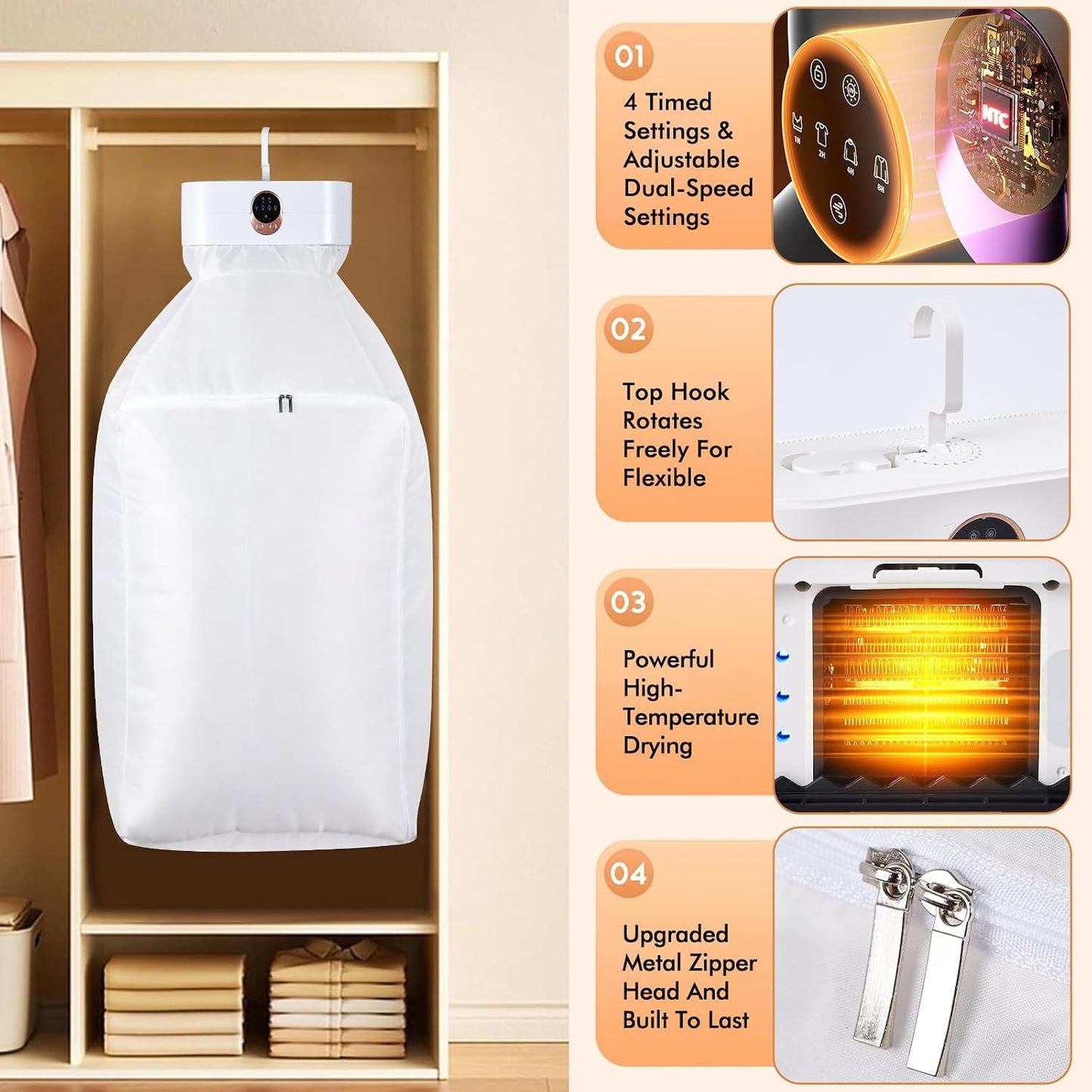 Secadora ropa portátil mini 4 ajustes 167°F