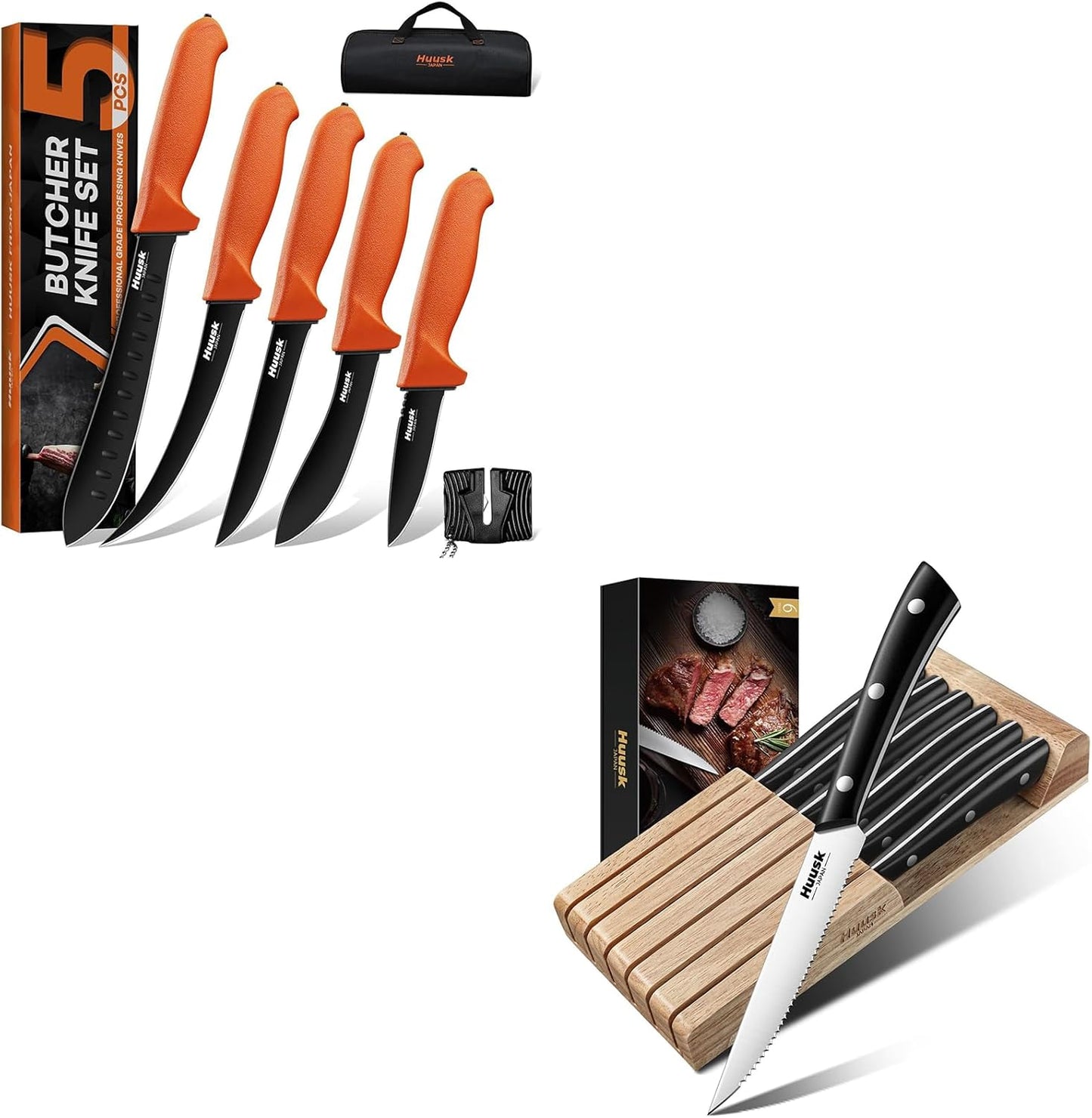 Set 5 Cuchillos Carnicero Afilados Dentados con Bloque