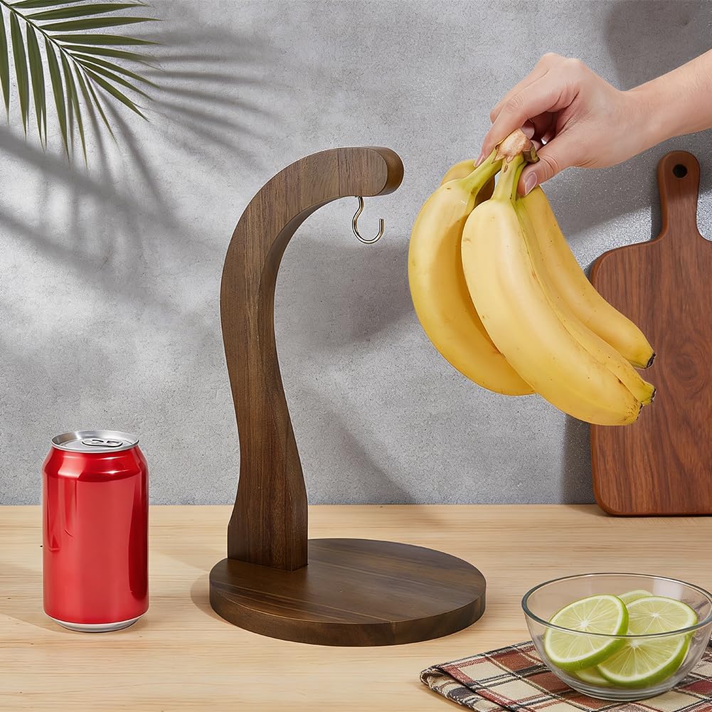 Porta plátanos madera acacia con gancho metal para cocina