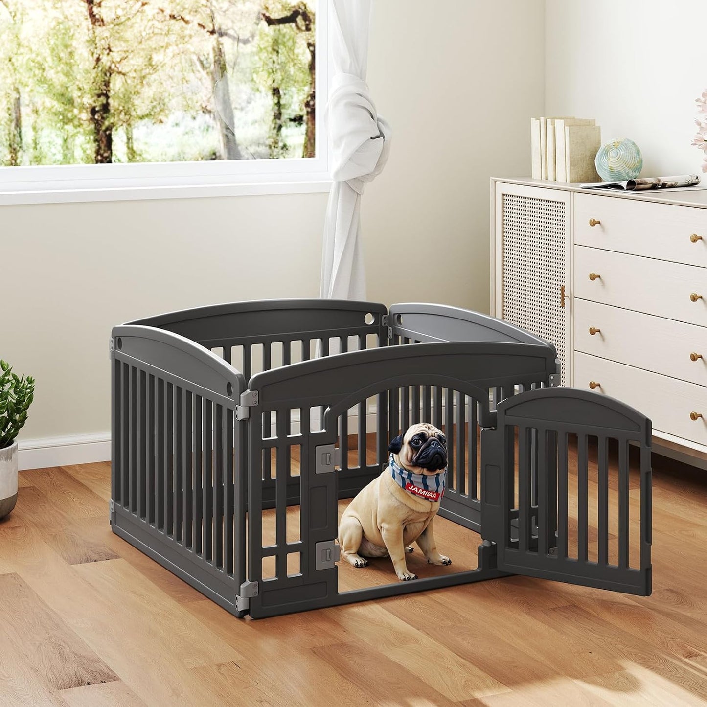 Corralito para perros 4 paneles 24pulg plástico puerta negro