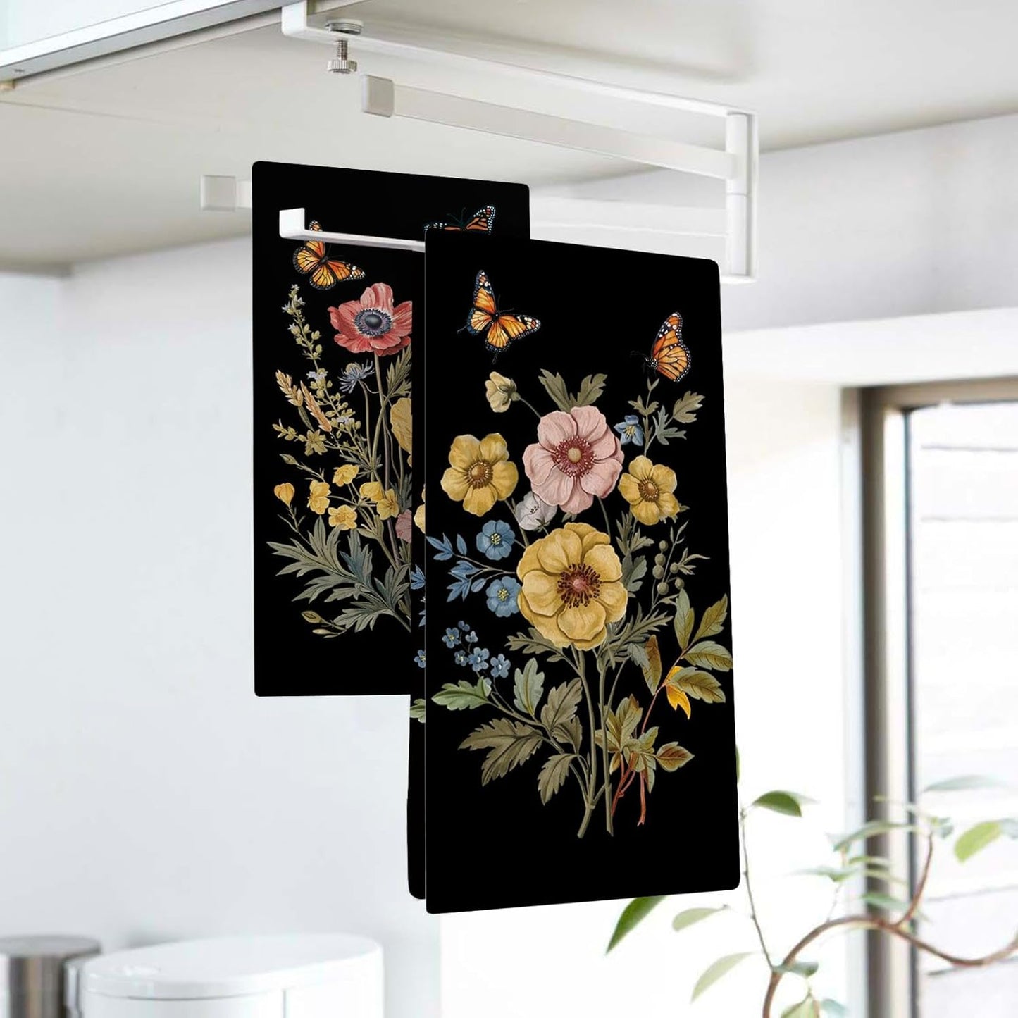 Set 2 Paños Cocina Diseño Amapola Mariposas Secado Botánico