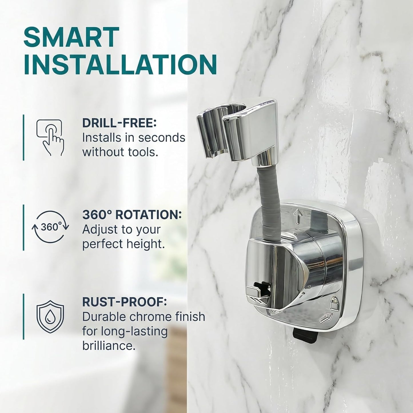 Soporte ajustable ducha con ventosa giratorio baño