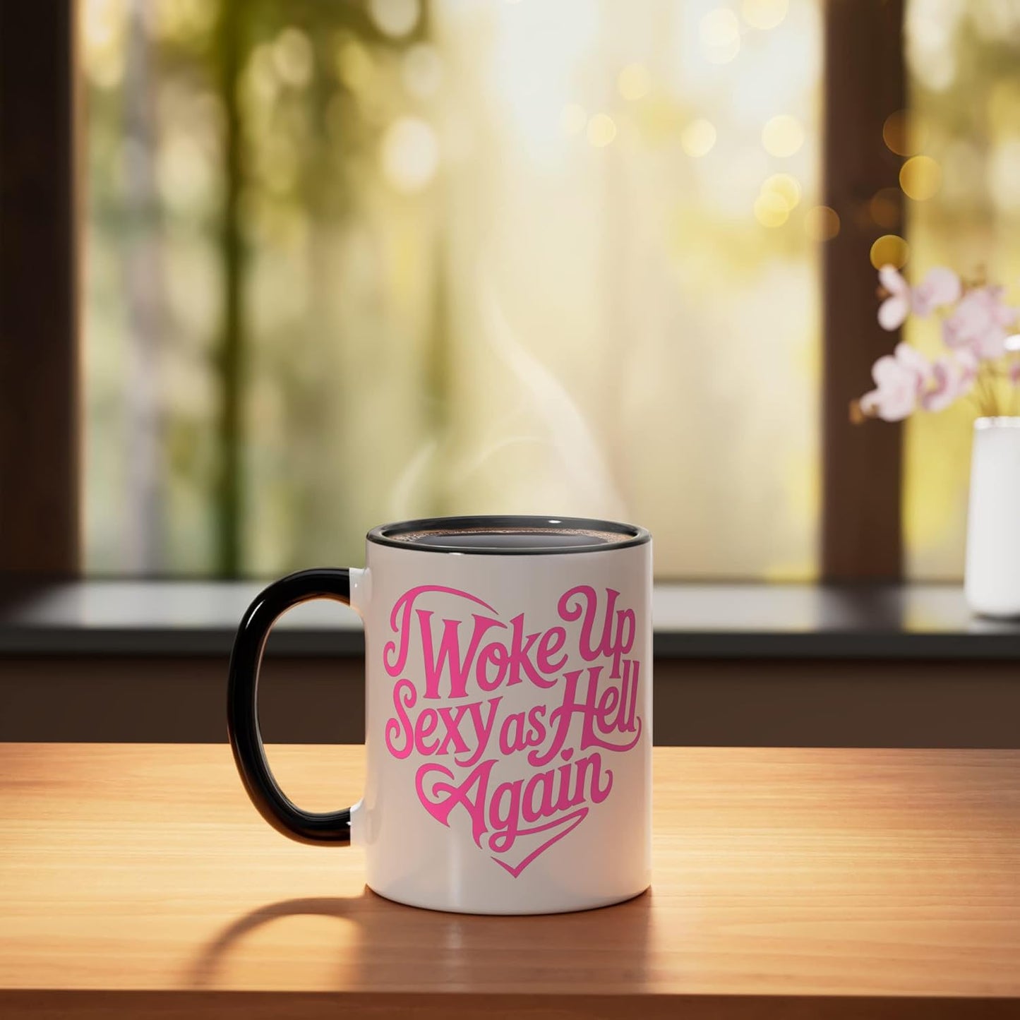 Taza cerámica I Woke Up Sexy As Hell Again negra/blanca