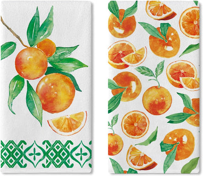 Juego de 2 paños de cocina naranja acuarela cítricos mandarinas secado pastoral