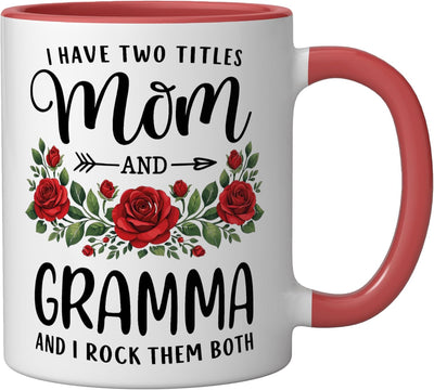 Taza cerámica floral para mamá y abuela Día de la Madre roja/blanca