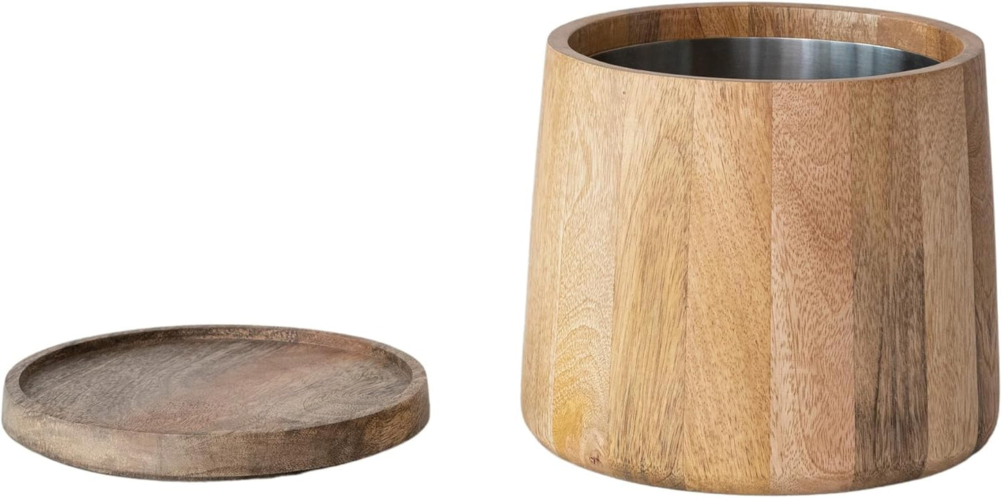 Cubo de hielo de madera de mango y acero inoxidable natural