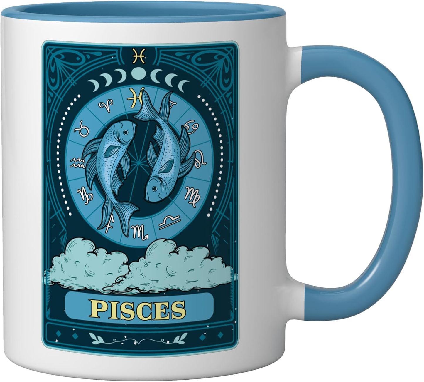 Taza Cerámica Piscis Horóscopo Tarot Azul/Blanco