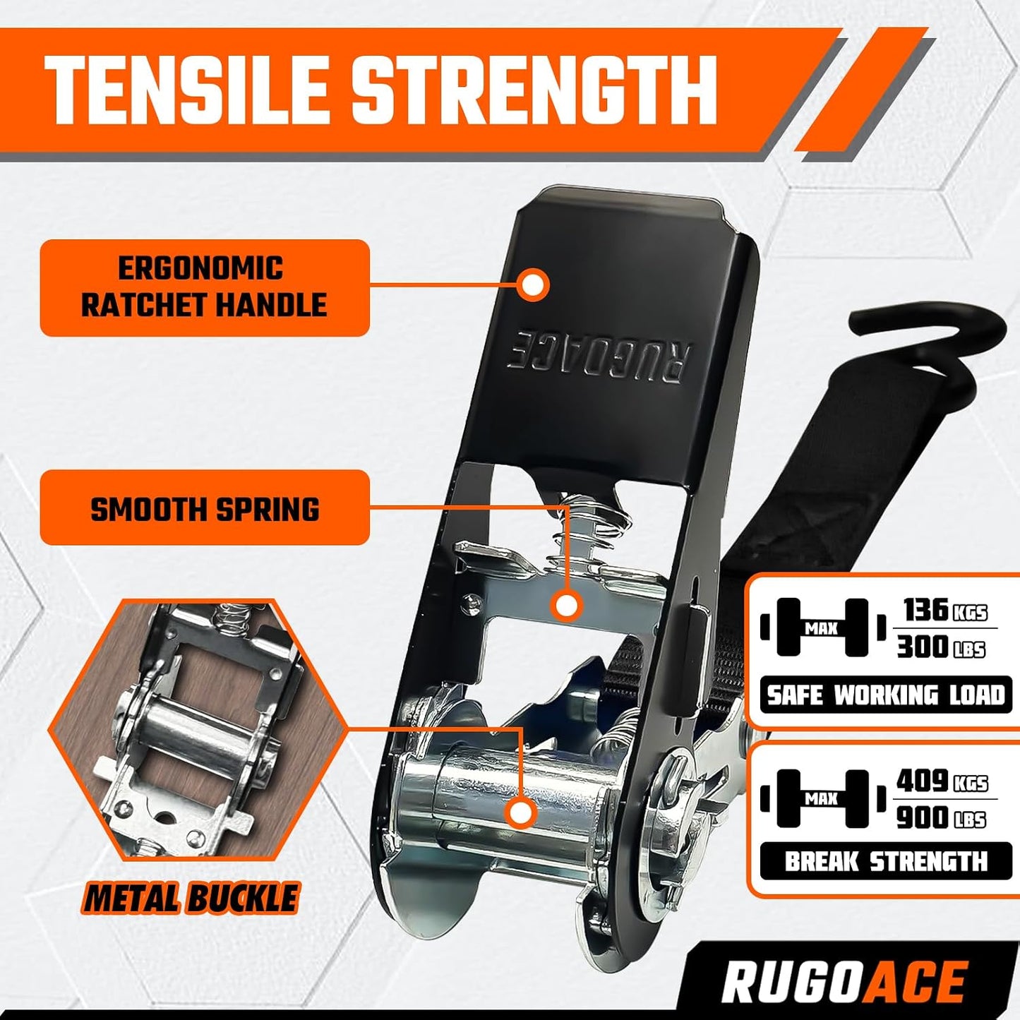 8 Correas Trinquete 1pulg x10ft Cap 300lb Res 900lb
