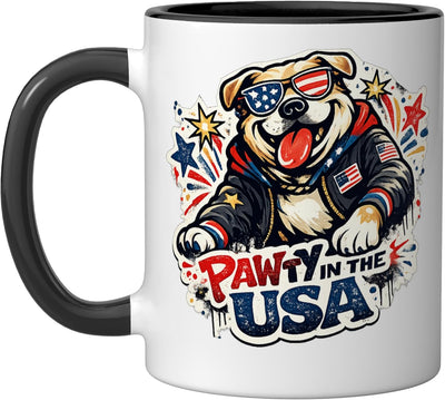 Taza cerámica patriótica para perro con tema USA July 4th