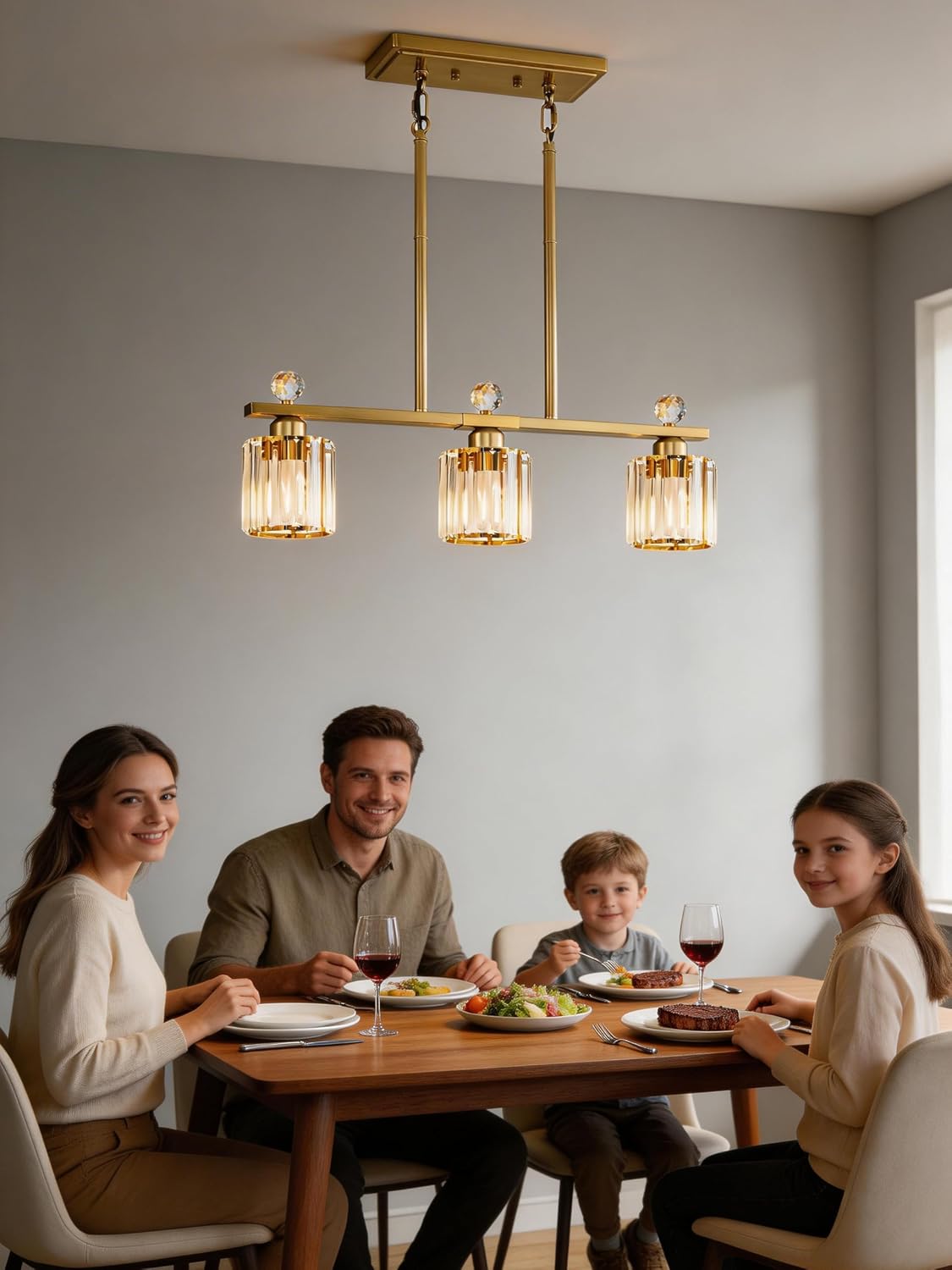 Lámpara colgante de cristal para cocina y comedor 3 luces