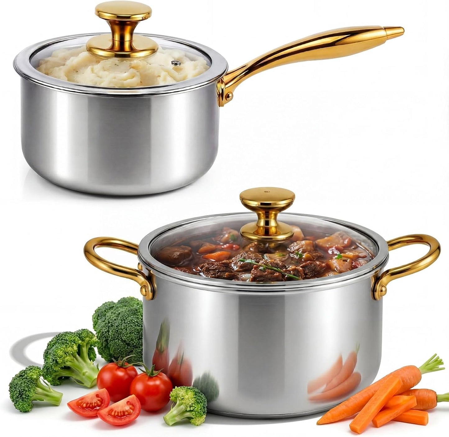 Juego de 2 utensilios de cocina de titanio 7.68-9.45 pulgadas con tapas sin capa