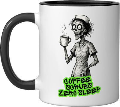 Taza de café zombie enfermera sin dormir estilo gótico negro/blanco