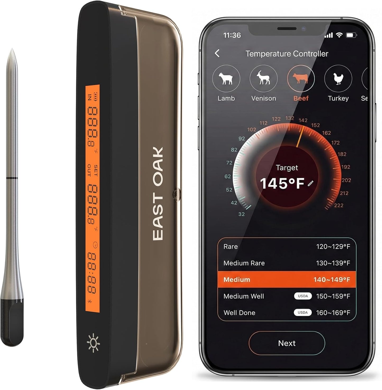 Termómetro carne inalámbrico app 5 sensores para parrilla horno