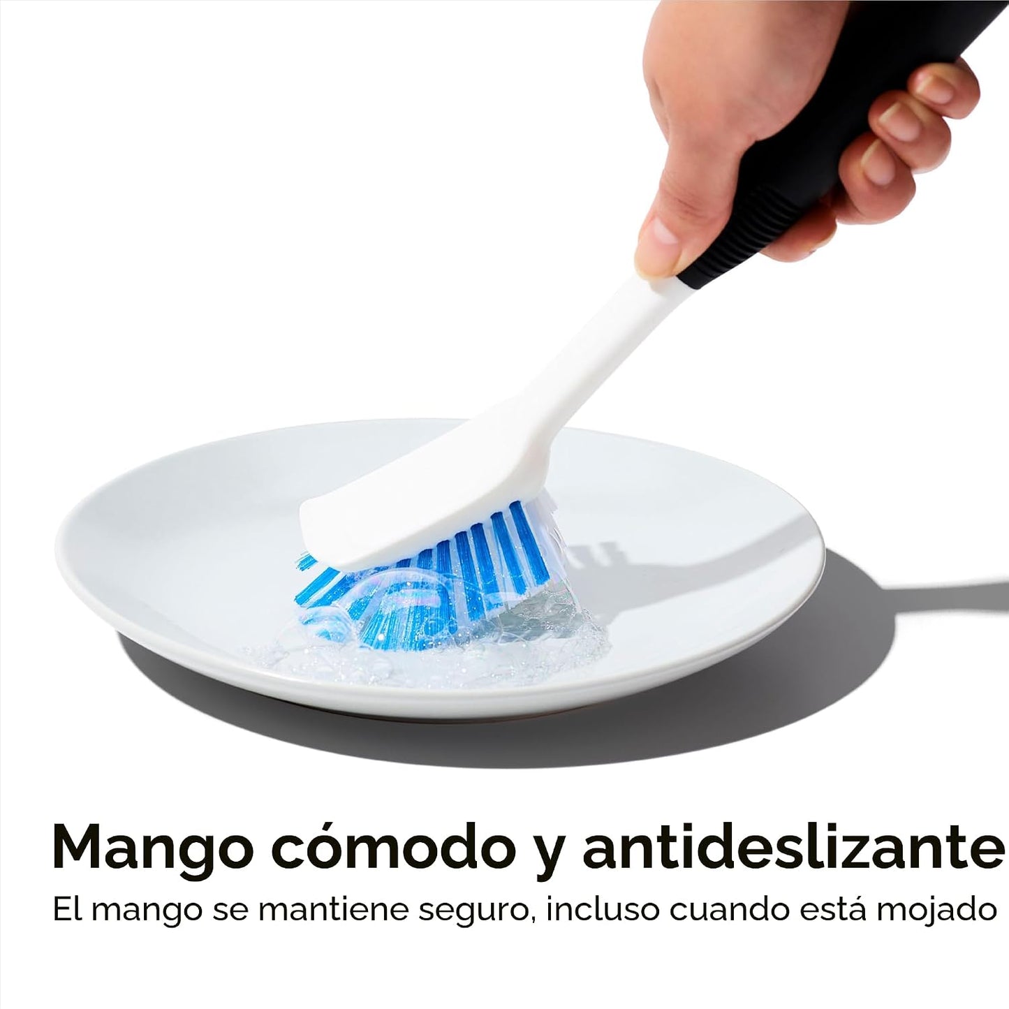 Cepillo platos cerdas nailon con raspador antideslizante